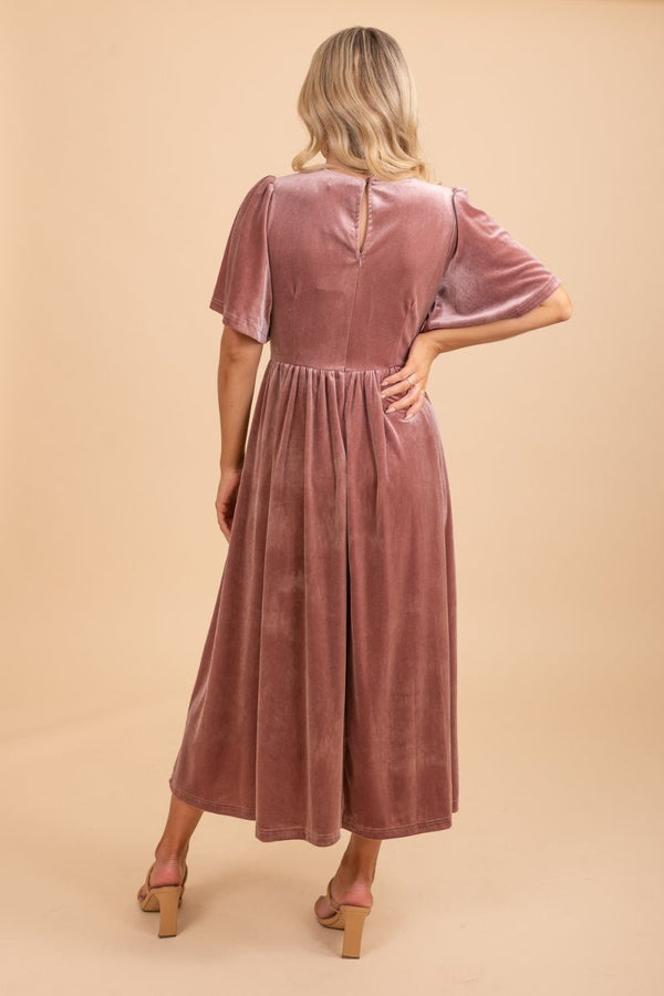 Whistles fitted midi dress in pink velvet レディース-