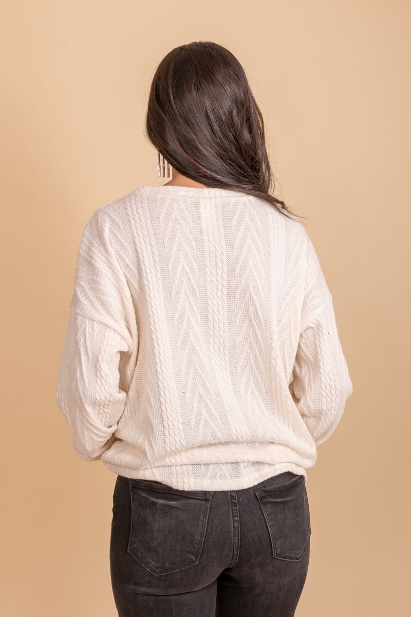 textured long sleeve pullover