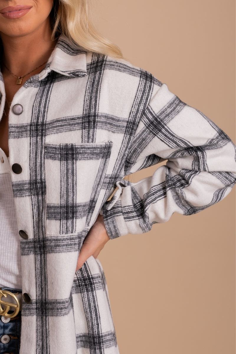 black and white plaid jacket for women