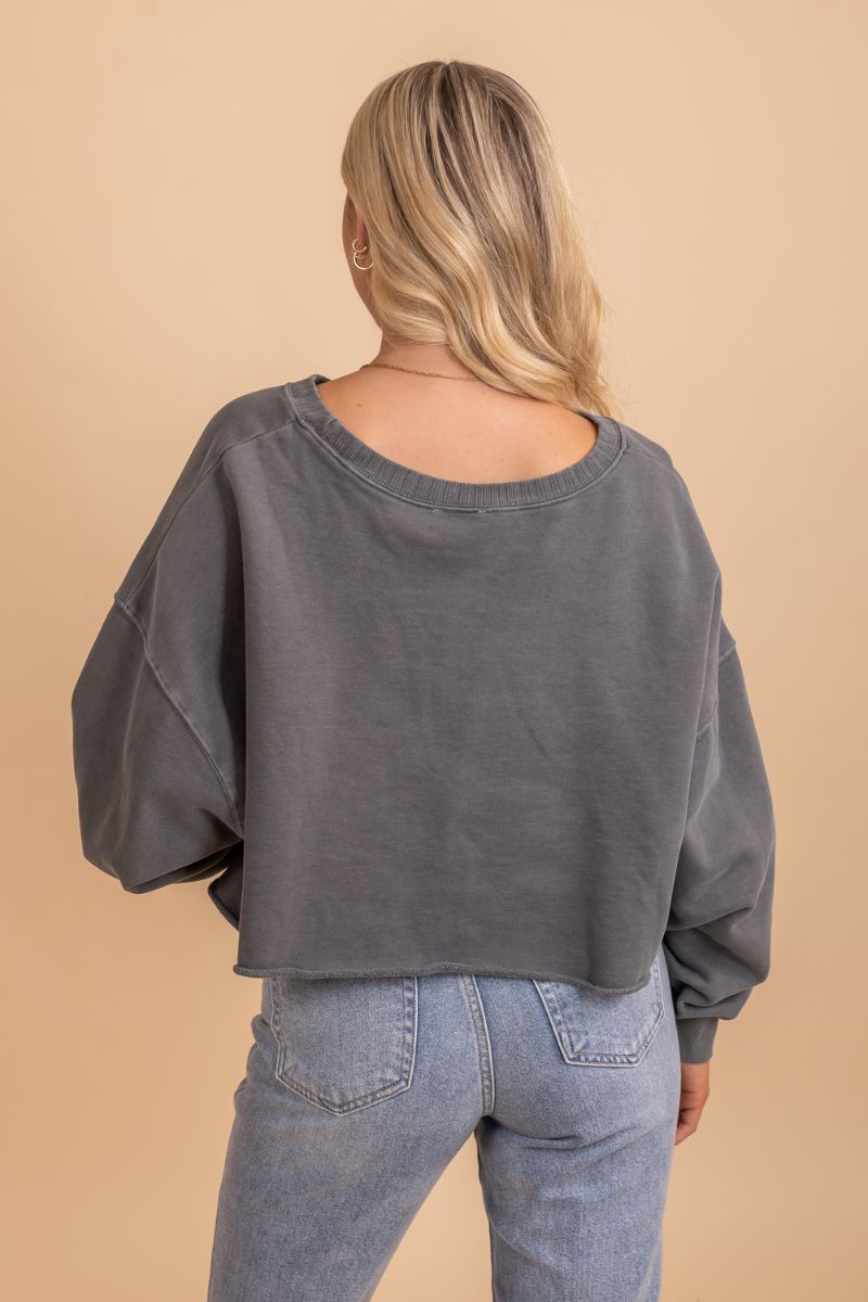 oversized high quality long sleeve gray sweatshirt