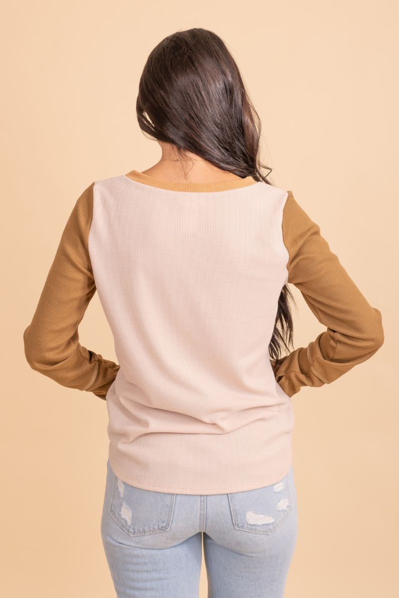 long sleeve comfortable fit color block top