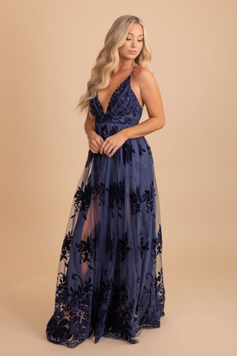 dark blue lace maxi dress