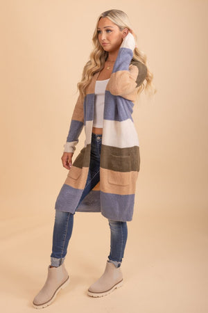 Long sleeve blue striped cardigan