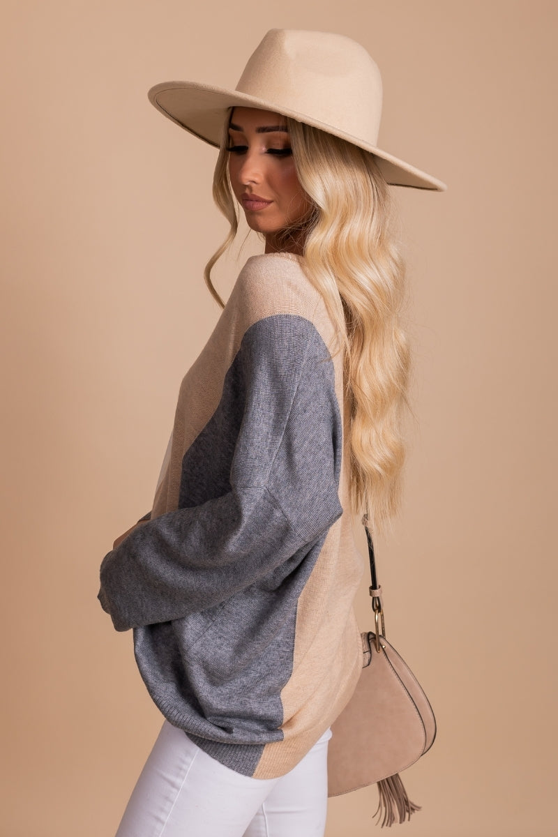 boutique women's color block sweater oversized fit