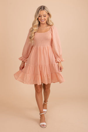Peachy Pink Smocked Mini Dress