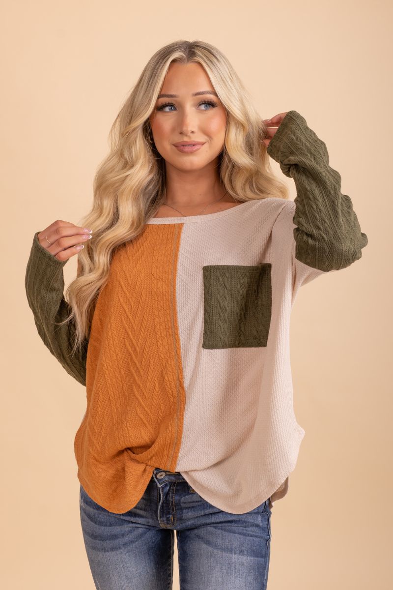 womens color blocked fall top