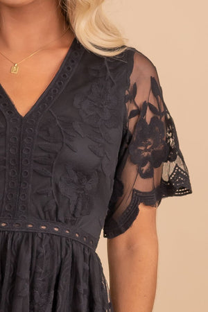 Short sleeve black lace mini dress