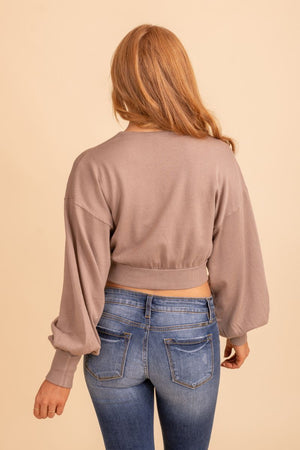 cinched waist brown crop top for woman