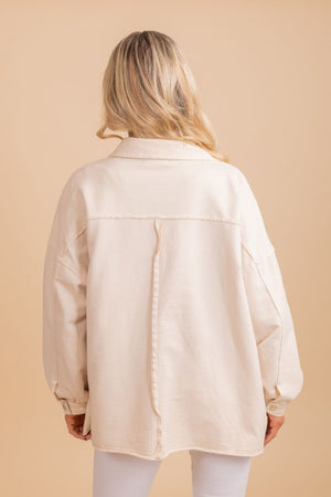 collared long sleeve cream jacket