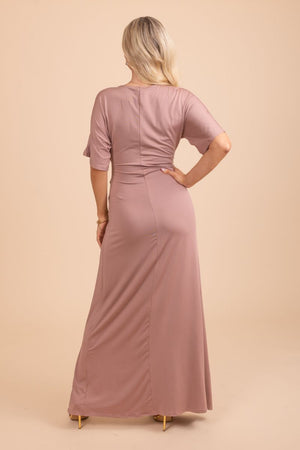 pink special occasion front slit maxi dress