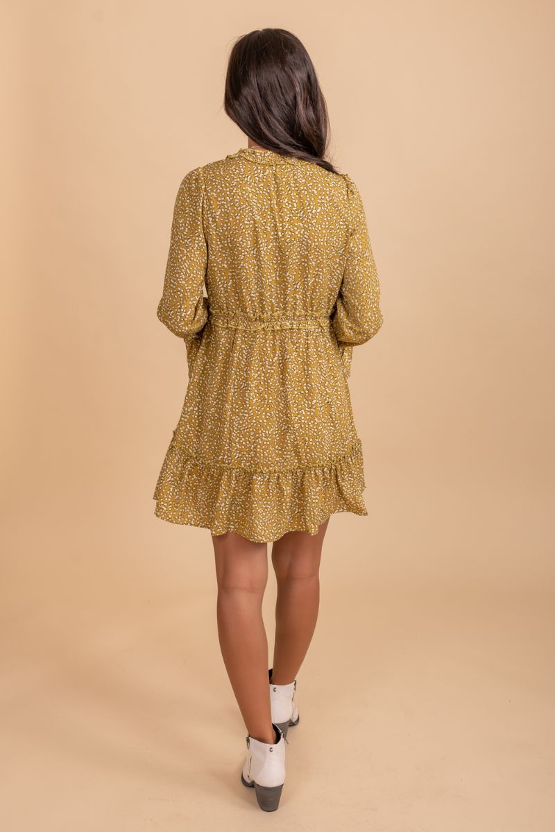 polka dot detail long sleeve yellow dress