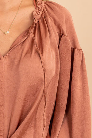 front tie dark burnt orange blouse