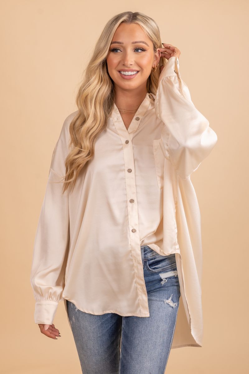 Long sleeve silky button up top