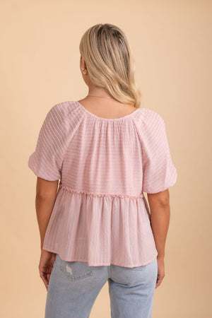pink short sleeve sheer top