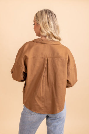 Collared long sleeve brown fall jacket