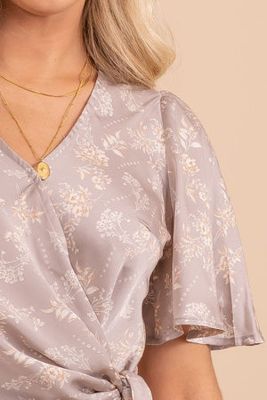 floral short sleeve front tie mini dress