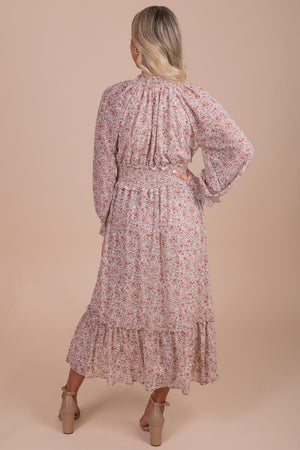 boutique women's long sleeve floral print dress