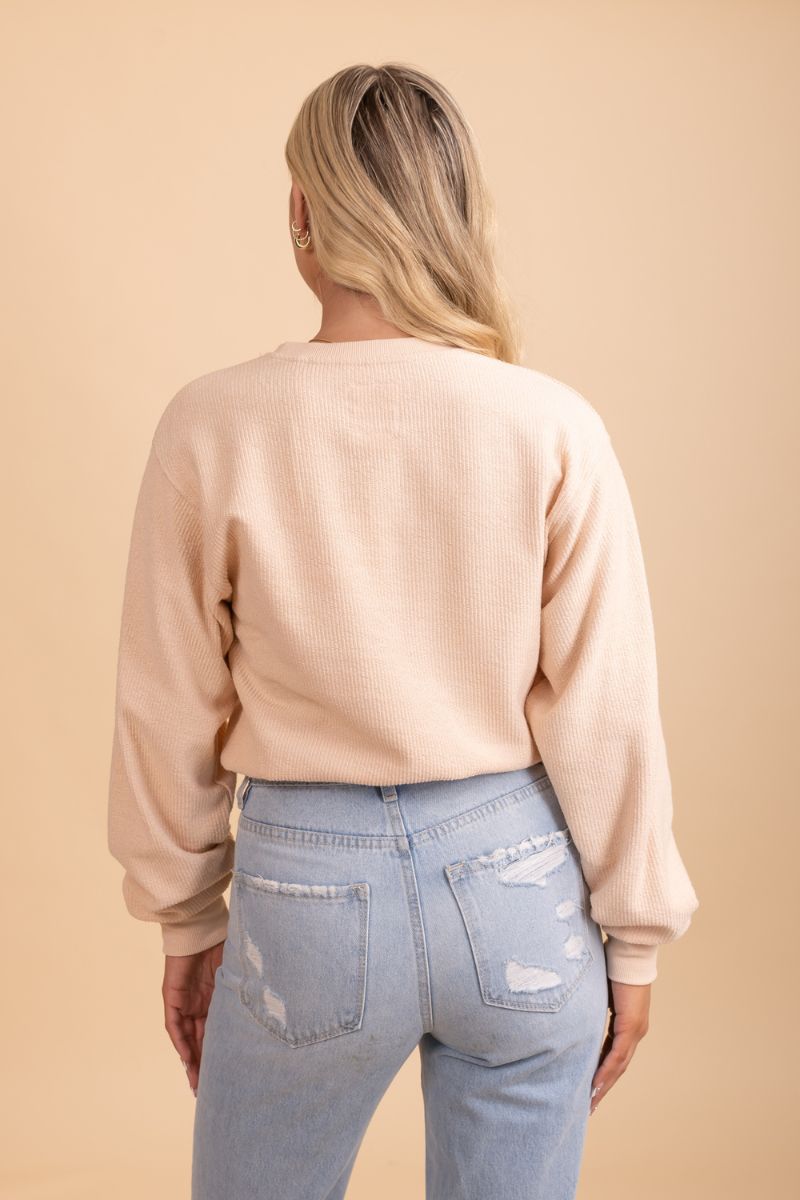 cuffed sleeve ribbed light pink pullover