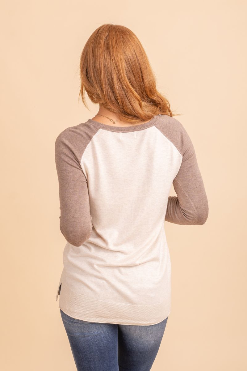 white top with brown sleeves fall womens top