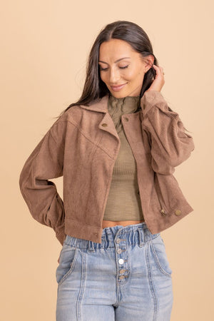 brown collared zip up jacket
