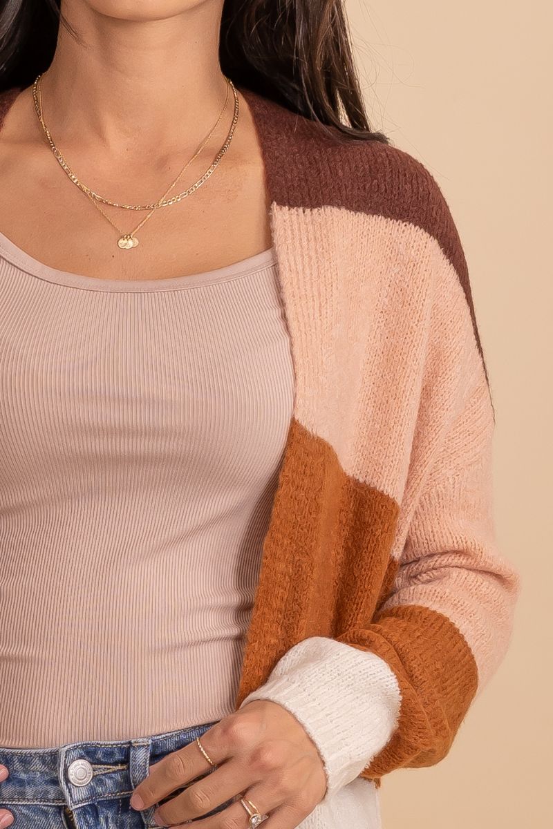 Pocketed long sleeve striped fall cardigan