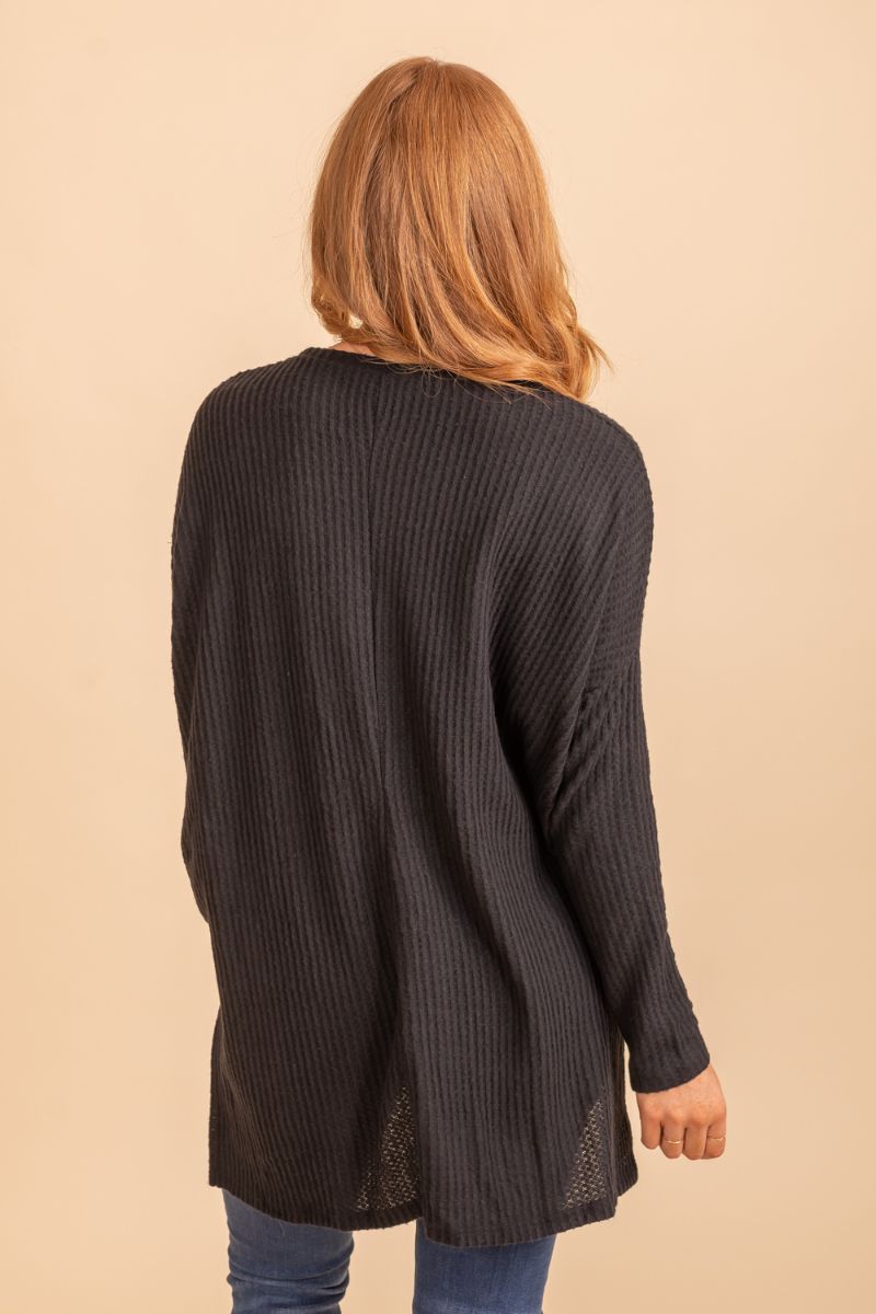 womans waffle knit long sleeve sweater