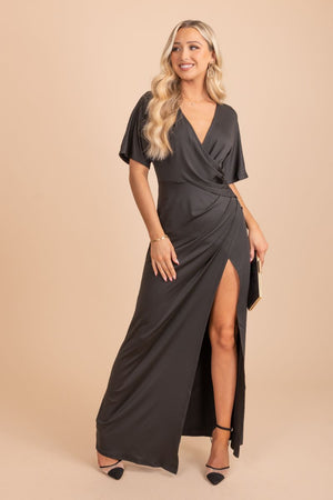 black high quality short sleeve maxi dress