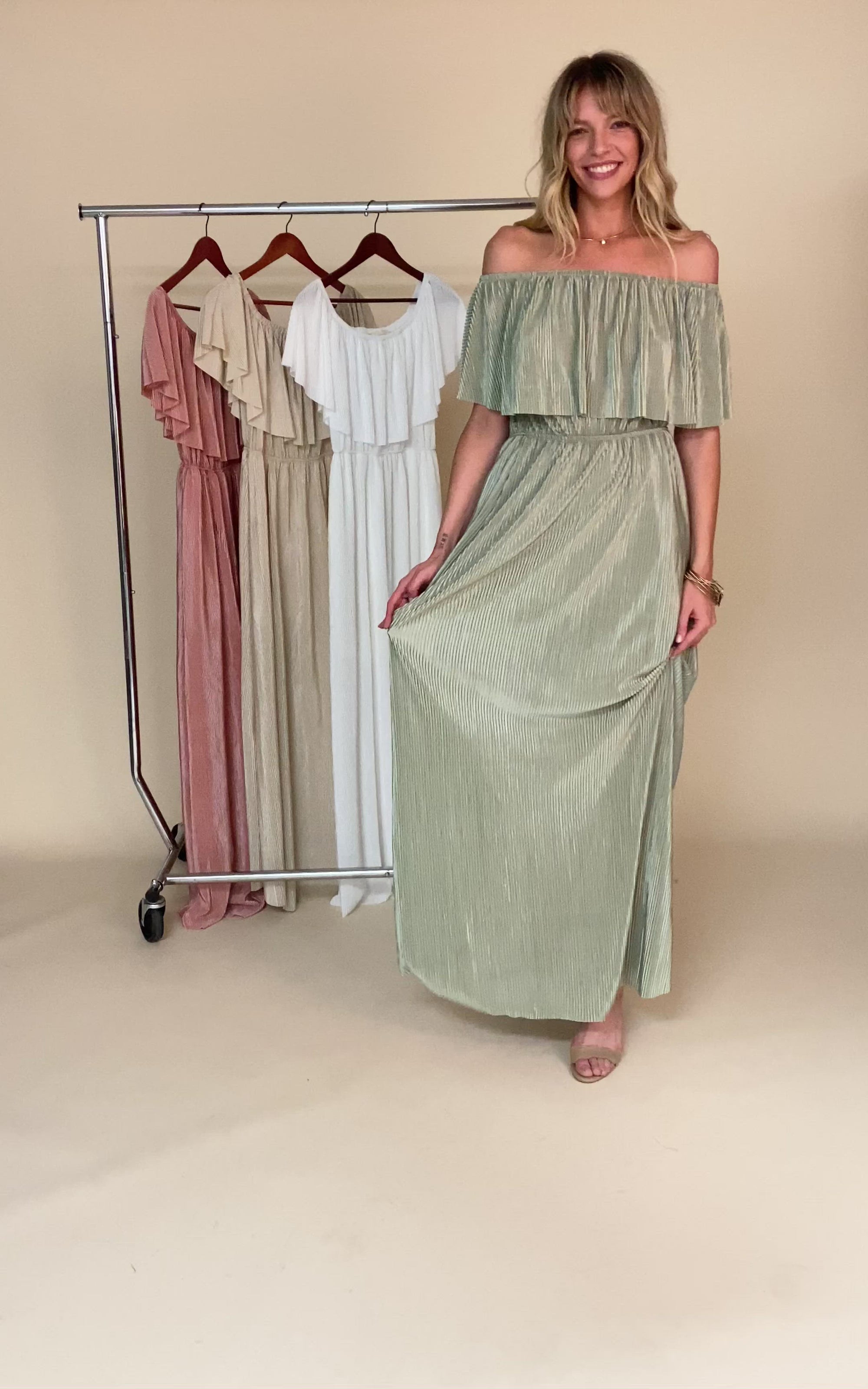 Try-On Video of Slow Dancing Ribbed Off Shoulder Maxi Dress from Bella Ella Boutique