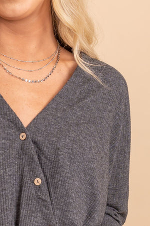 Button up long sleeve ribbed top
