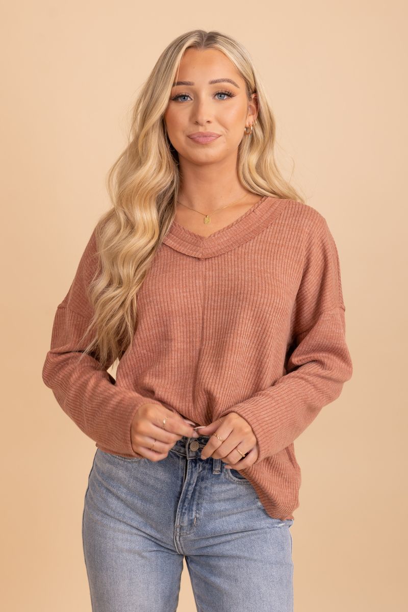 red long sleeve ribbed top