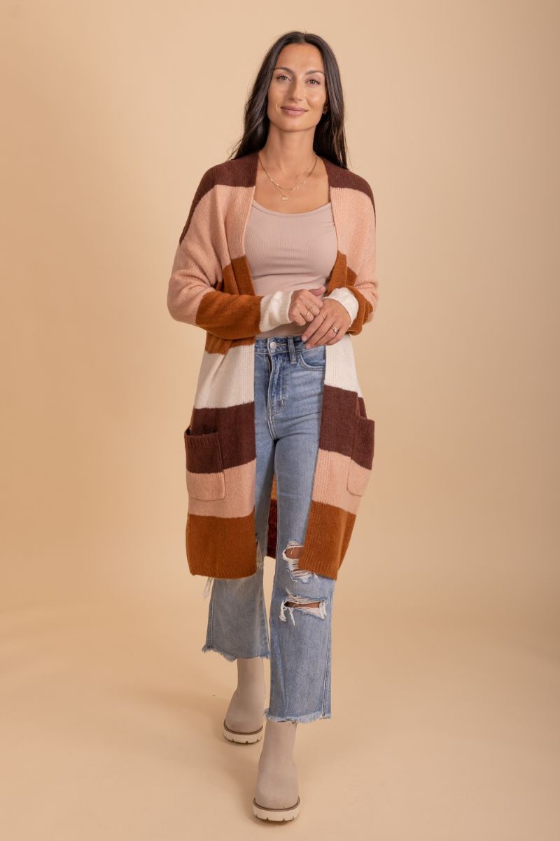Long sleeve striped long lengthed cardigan