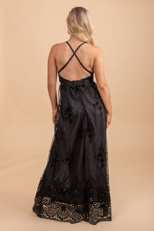 Black lace cross back dress