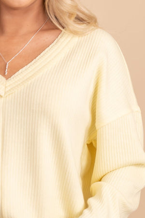 high quality long sleeve yellow v neck top