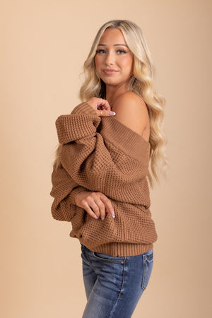 brown cozy knit oversized sweater