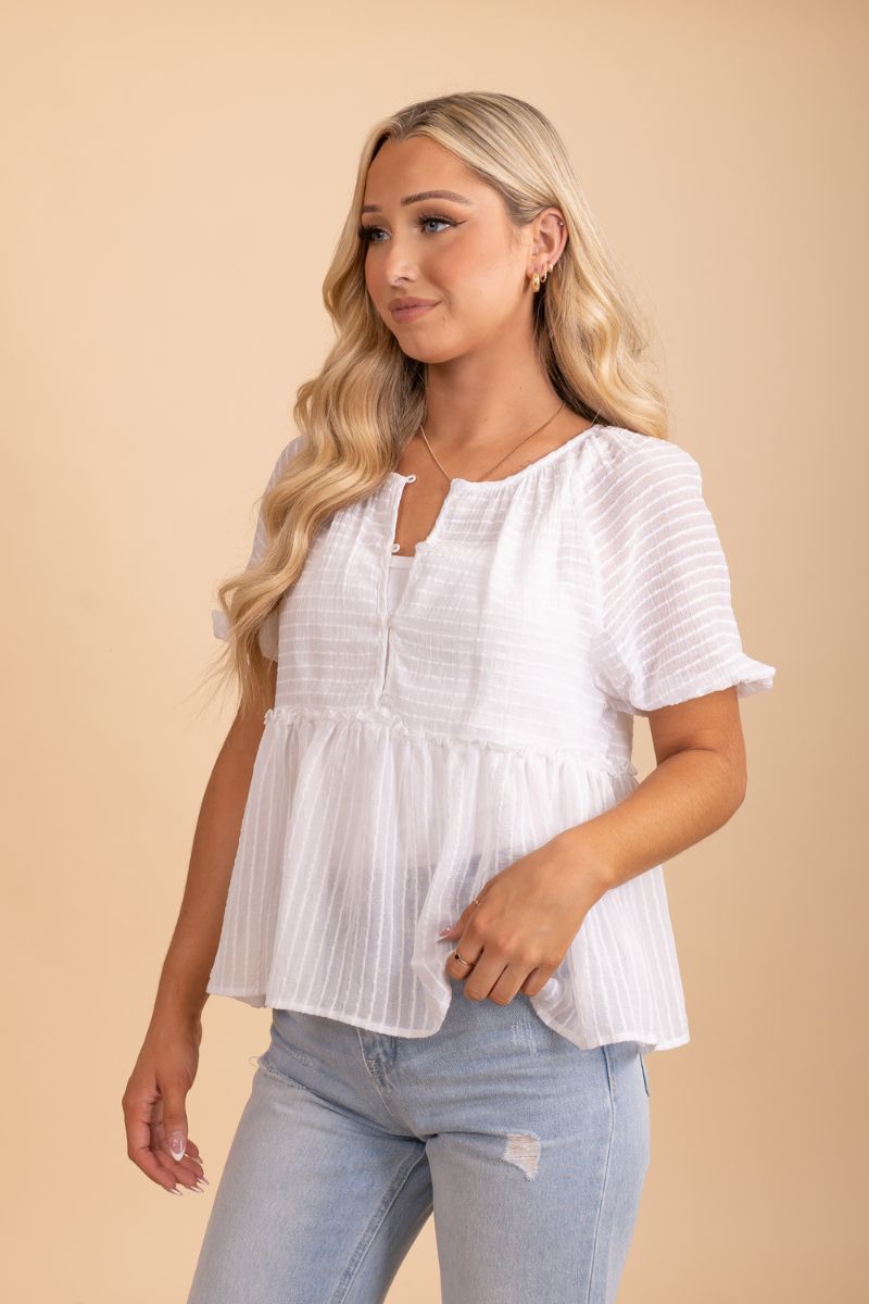 white partly button up short sleeve