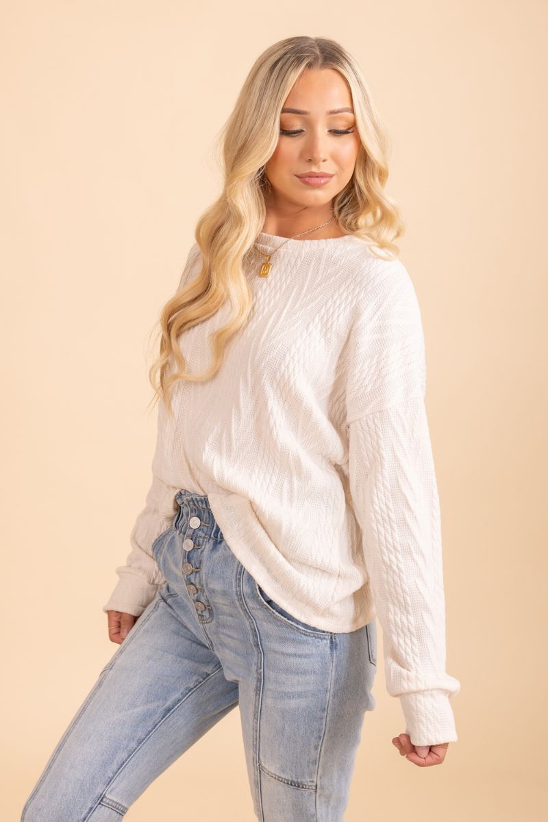 textured pullover white top