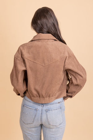 brown long sleeve cinched corduroy jacket