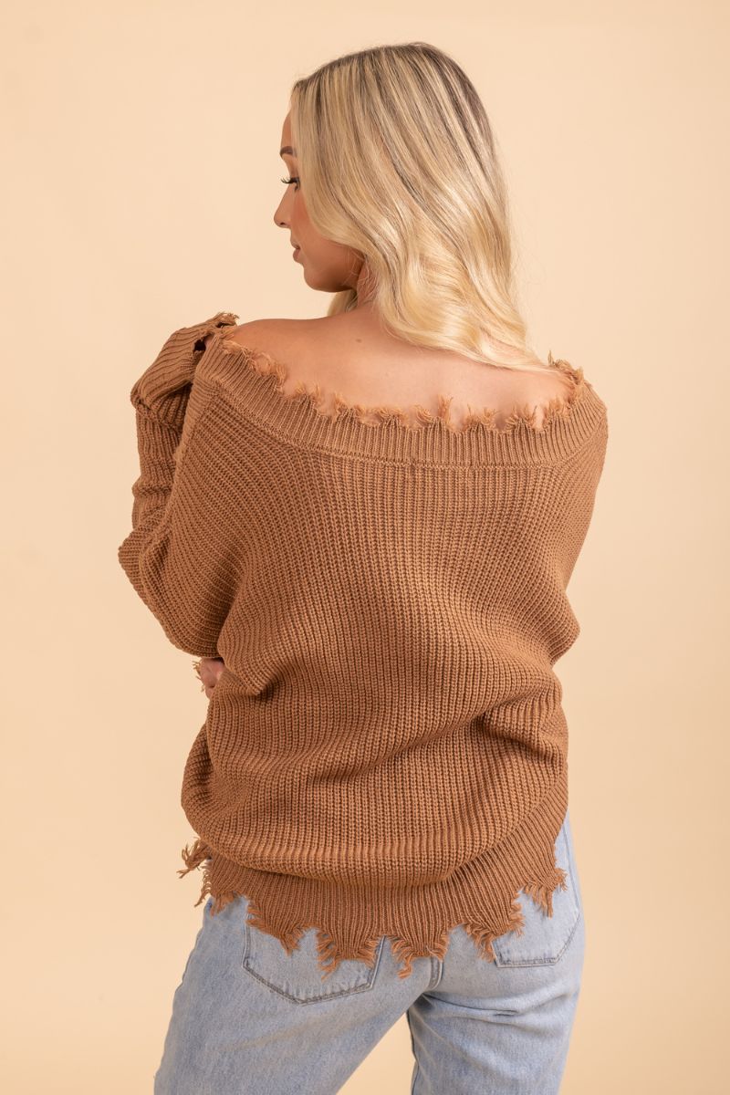 womans orange fall long sleeve off the shoulder sweater