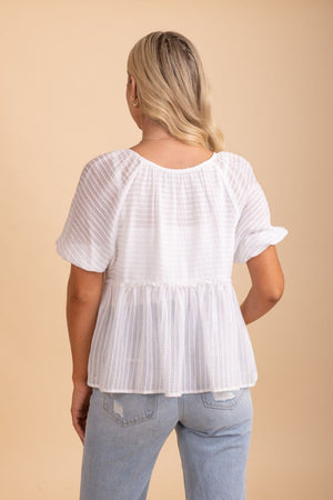 white short sleeve stripe top