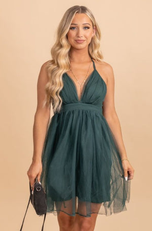 High quality green fringe mini dress