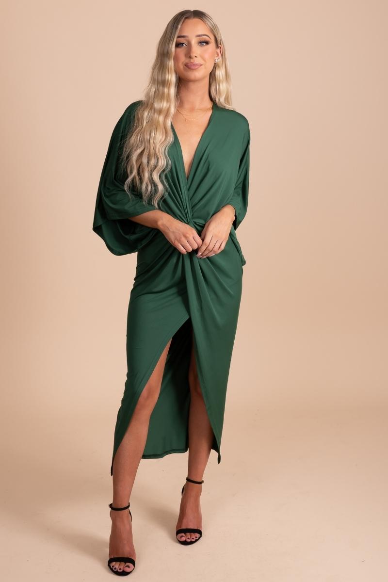 dark green long sleeve midi dress