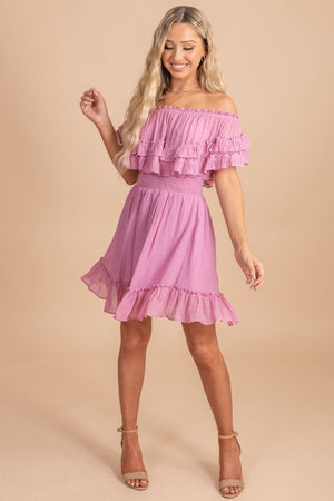 Pink boutique women's dress with ruffles