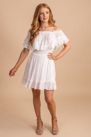 Boutique white mini dress with smocked waistband