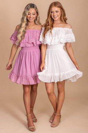 off shoulder mini dress with tiers 