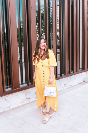 Mustard Yellow and White Polka Dot Patterned Boutique Maxi Dresses for Women
