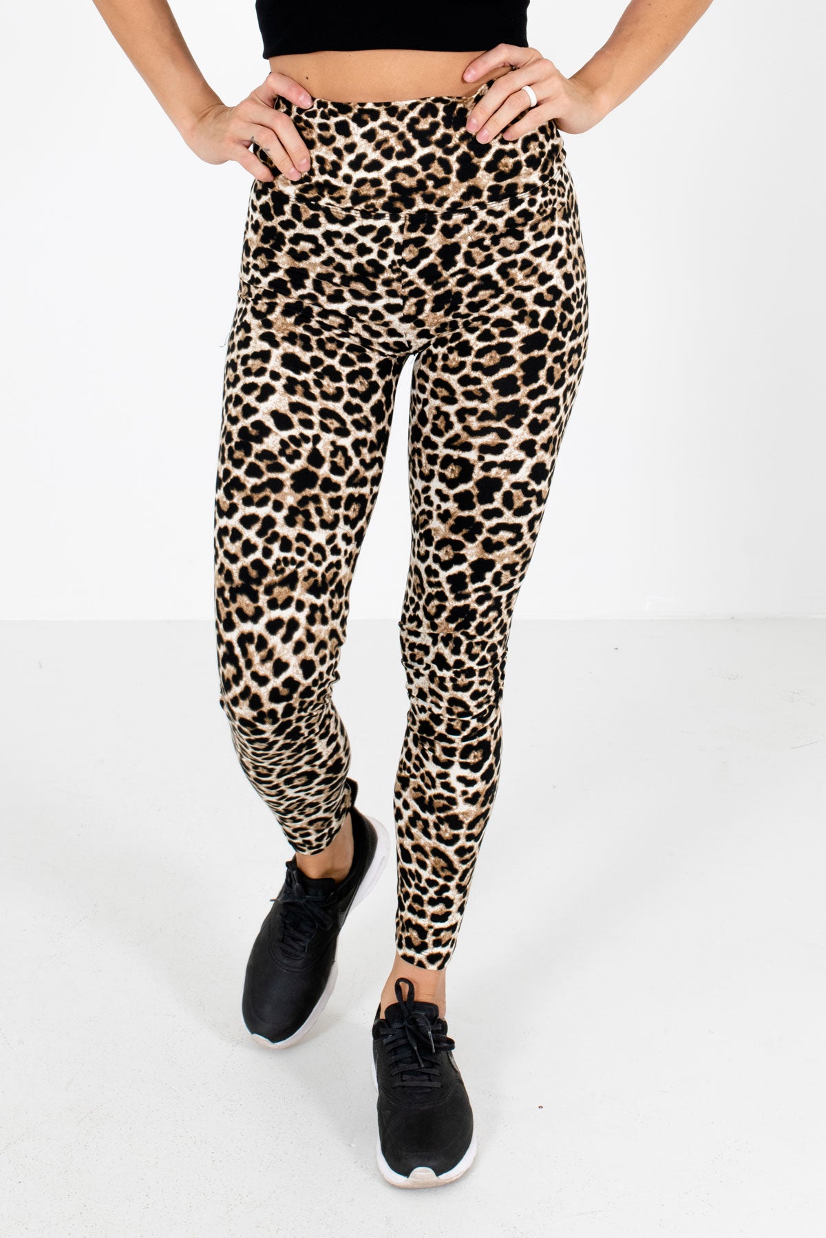 Beige Leopard Print Cute and Comfortable Boutique Active Leggings for Women