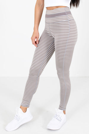 Light Purple and White Striped Active Boutique Leggings for Women