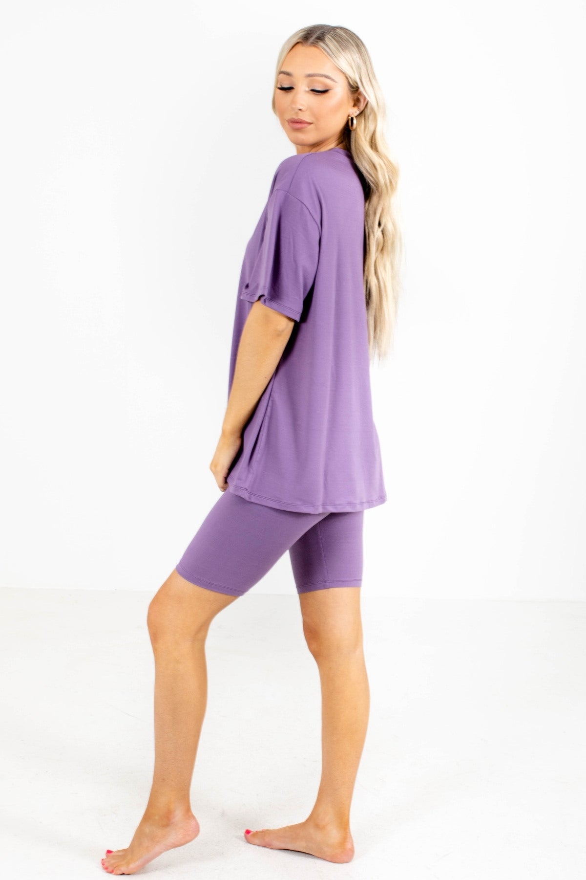 Women's Active Two-Piece Set with Shorts and Tee in Purple
