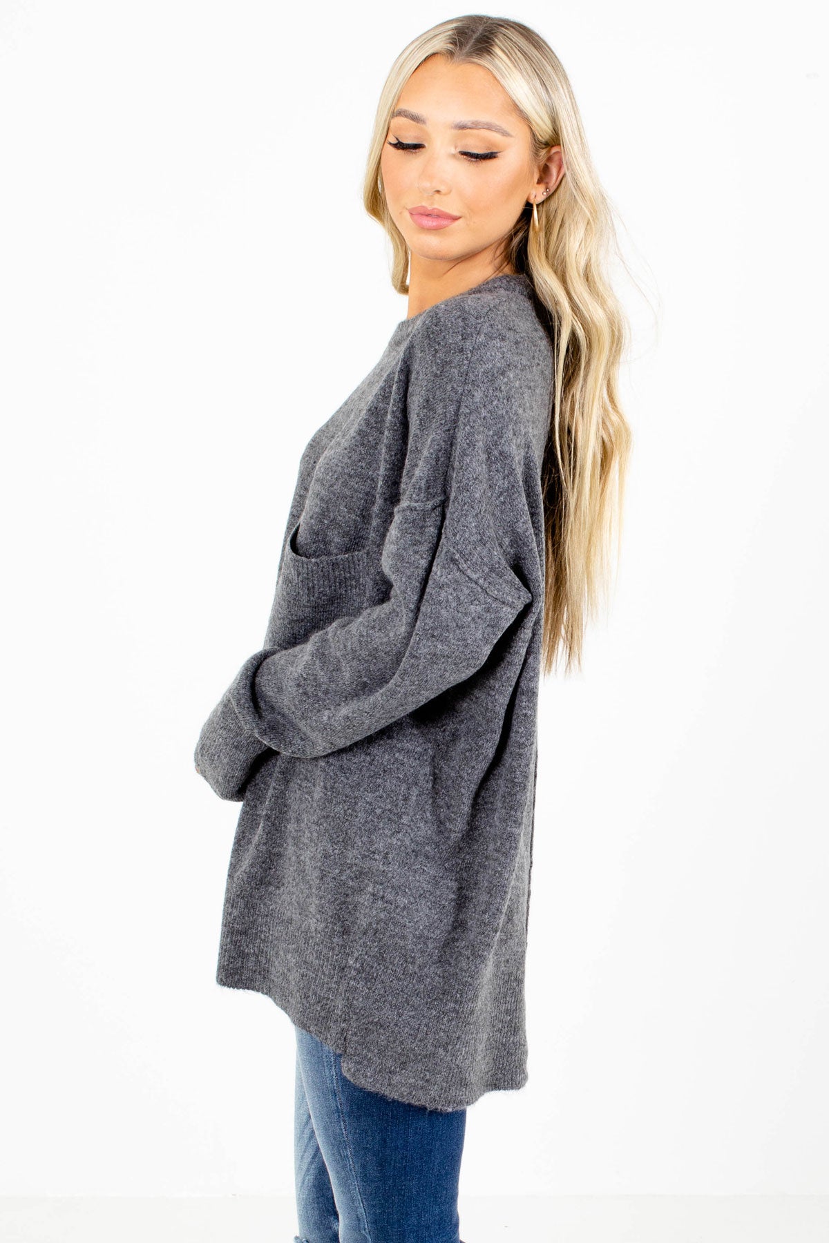 Women's Charcoal Gray High-Low Hem Boutique Sweater
