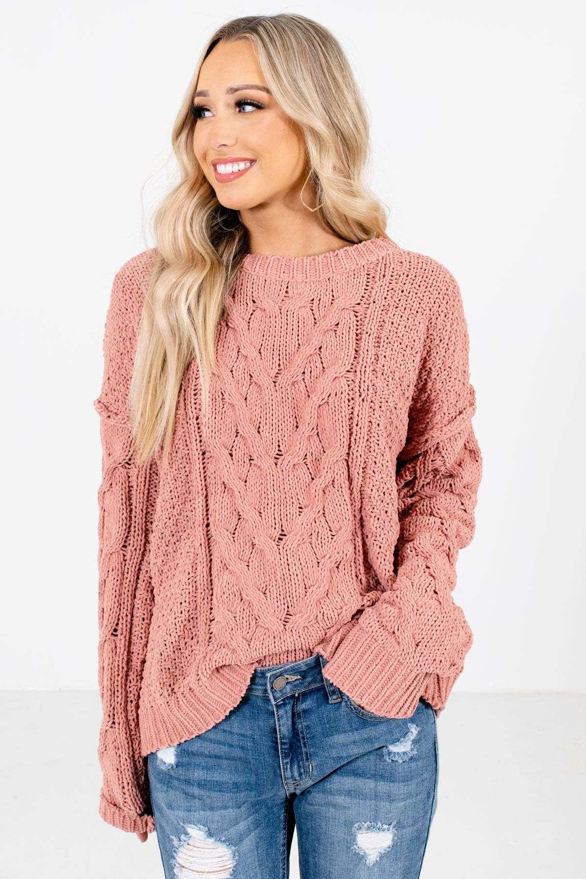 Coral High-Quality Cable Knit Material Boutique Sweaters for Women